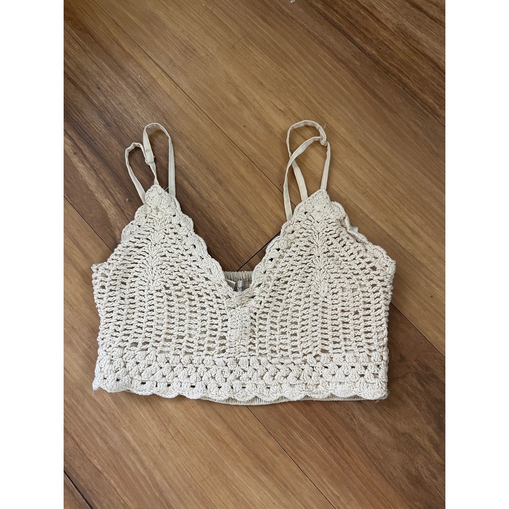 TG Collective‎ Crochet Crop Top Cream Cotton Smocked Festival Bralette XS
